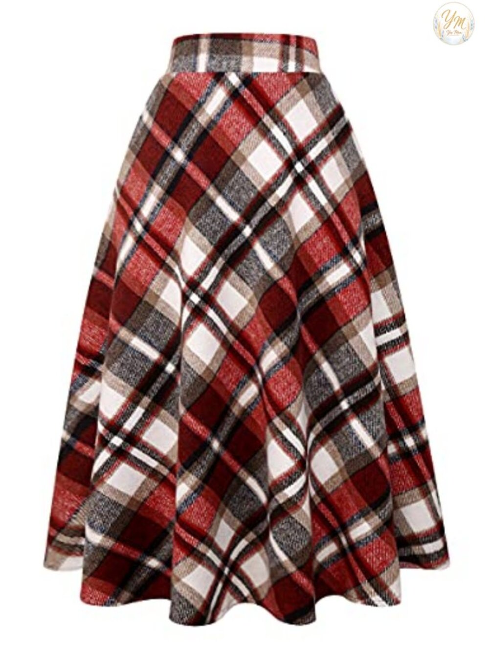 Womens Plaid Wool Maxi Skirt Elastic High Waist A-Line Pleated
